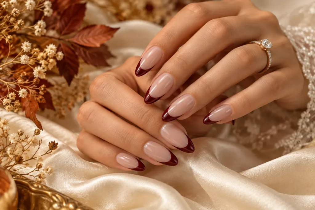 Burgundy French Tip Nails