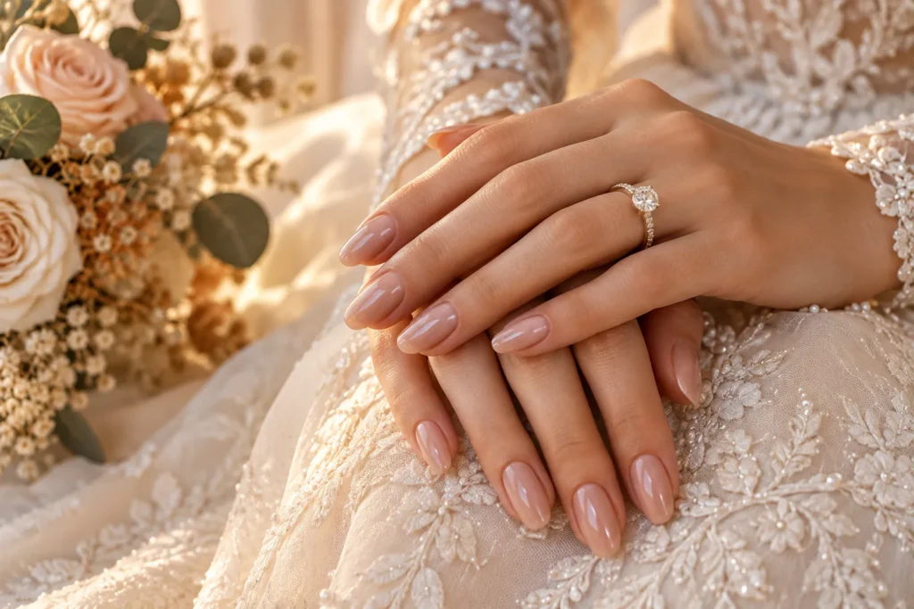 Champagne Shimmer Bridal Nails