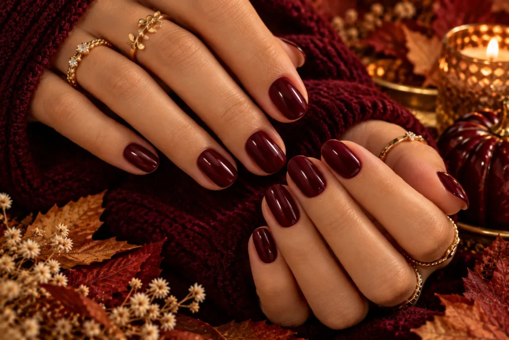 Burgundy October Nails
