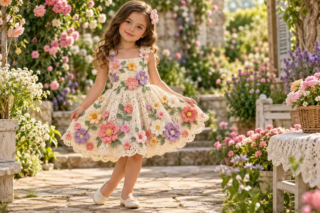 Crochet Flower Dress for Girls